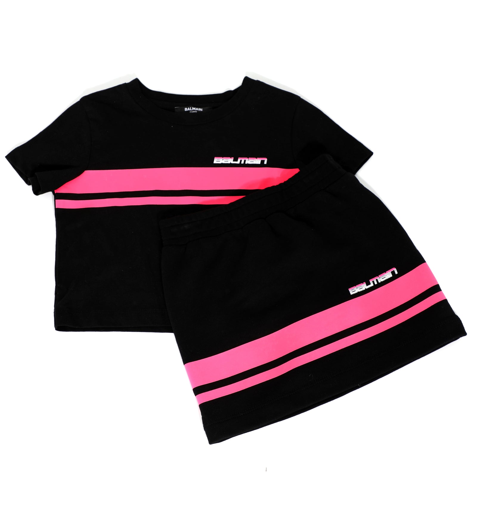 Girls Fitted Skirt with Stripe Detail and Logo-Black