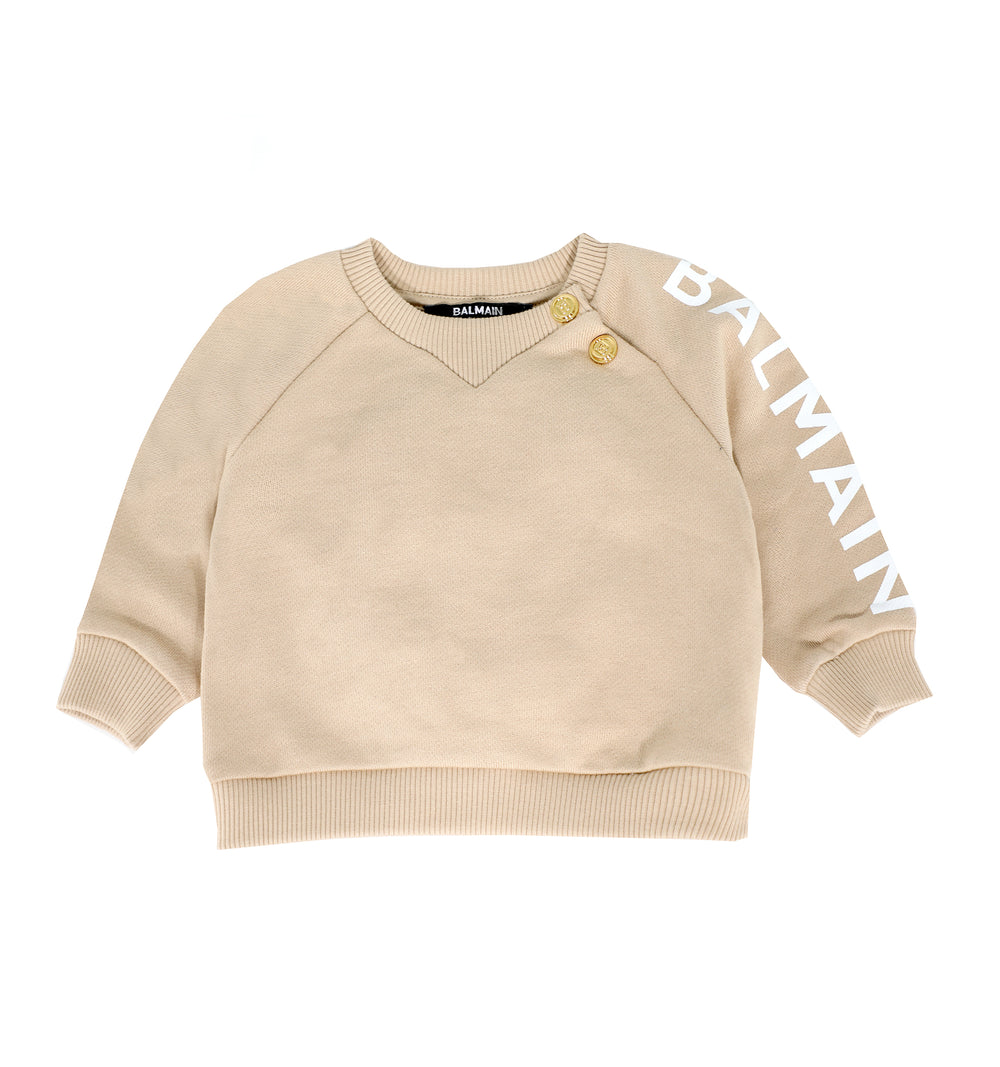 Baby Boys Text Sleeve Logo Sweatshirt-Tan