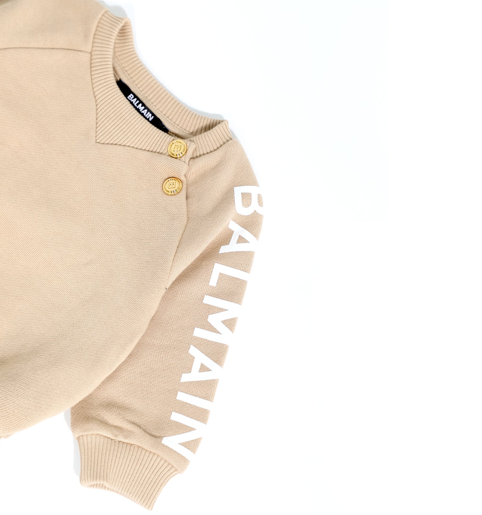 Baby Boys Text Sleeve Logo Sweatshirt-Tan