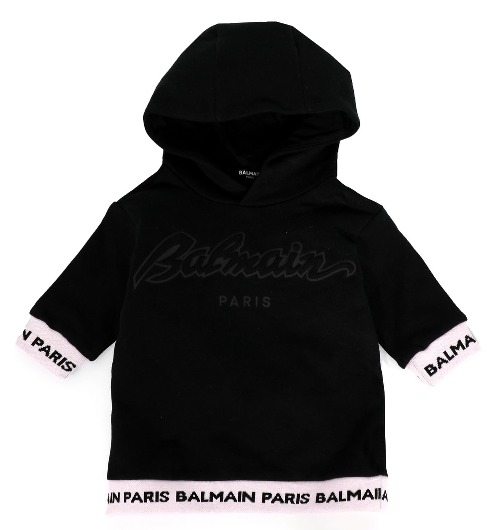 Balmain Baby Sweat Dress with Logo Banding in black and pink – view 1 of 2