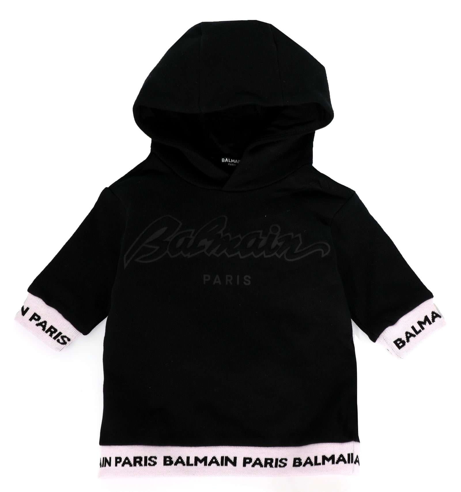 BABY SWEAT DRESS WITH LOGO BANDING - BLACK / PINK