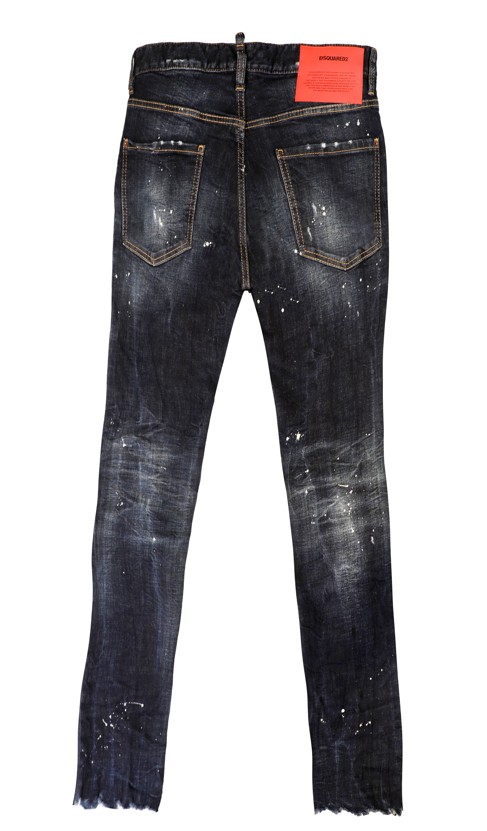 DSQUARED2 dark denim biker jeans with bleached splatter in dark blue – view 2 of 2