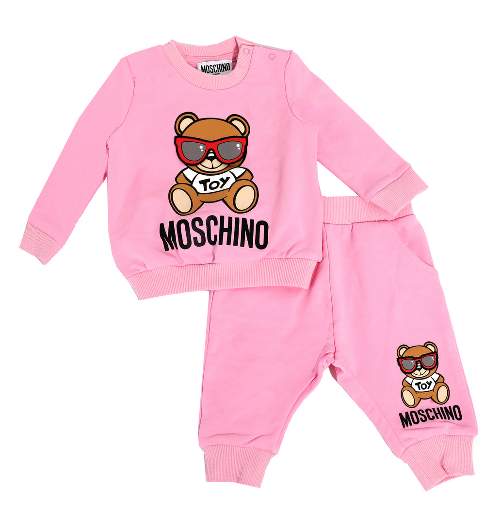 Kids Moschino Fleece Tracksuit with Patch and Logo Print Detail in sweet pink – view 1 of 2