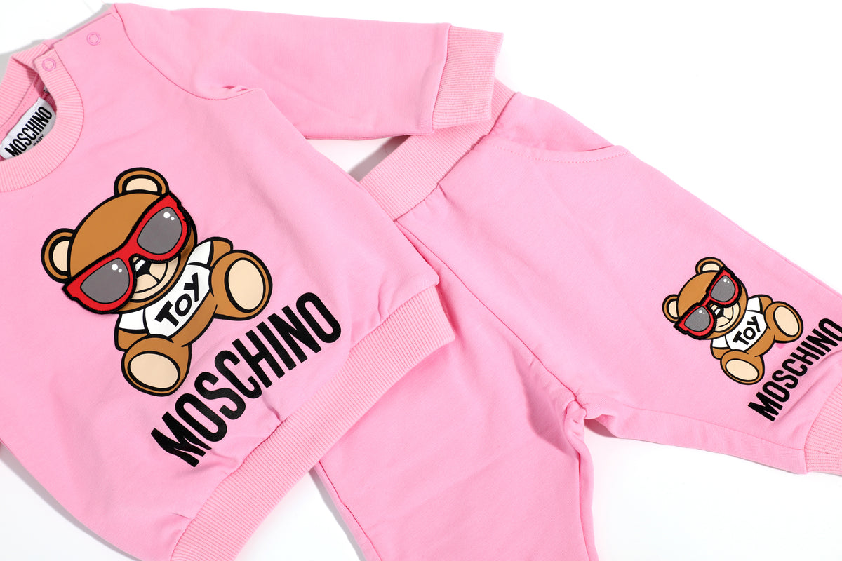 FLEECE TRACKSUIT WITH PATCH AND LOGO PRINT DETAIL-SWEET PINK