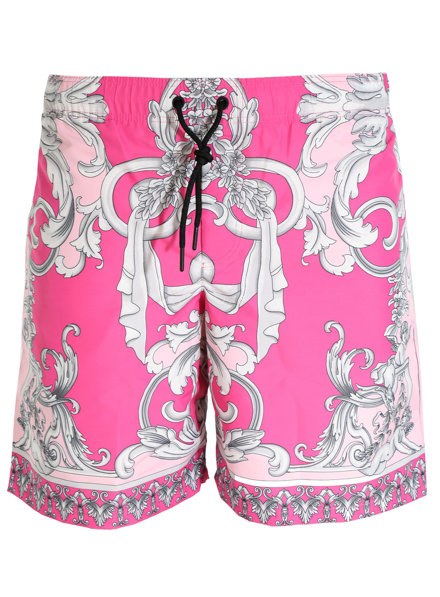 VERSACE SWIM TRUNK ROYAL PINK & GREY BAROQUE