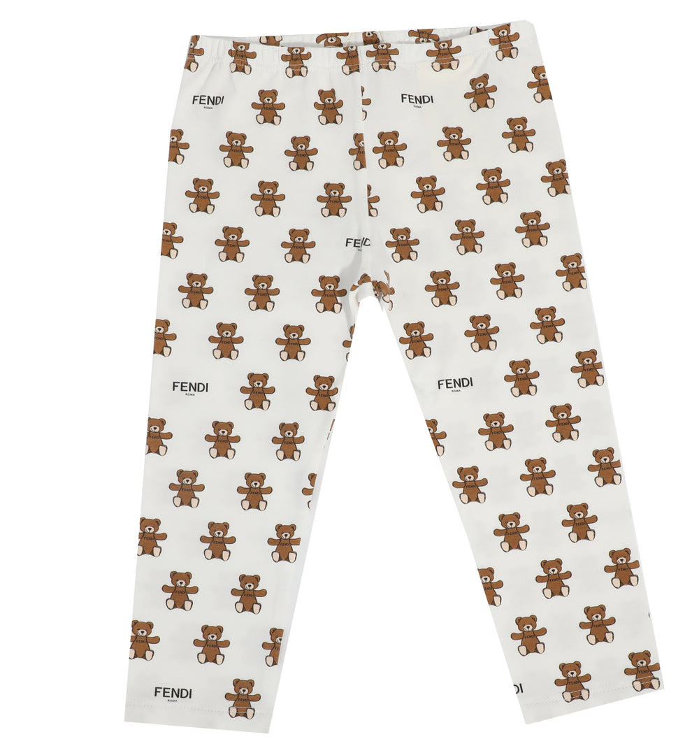 Fendi Baby Girl All Over Bear Print Leggings in white – view 1 of 1