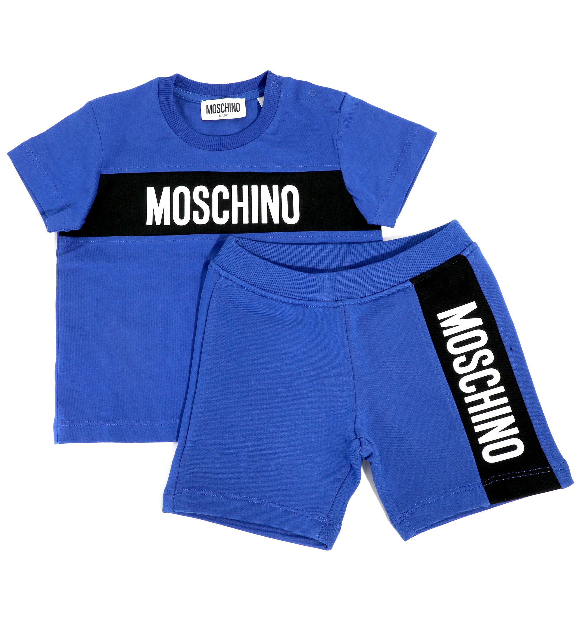 BABY BOY SS TEE AND SHORTS SET WITH TEXT LOGO-BLUE