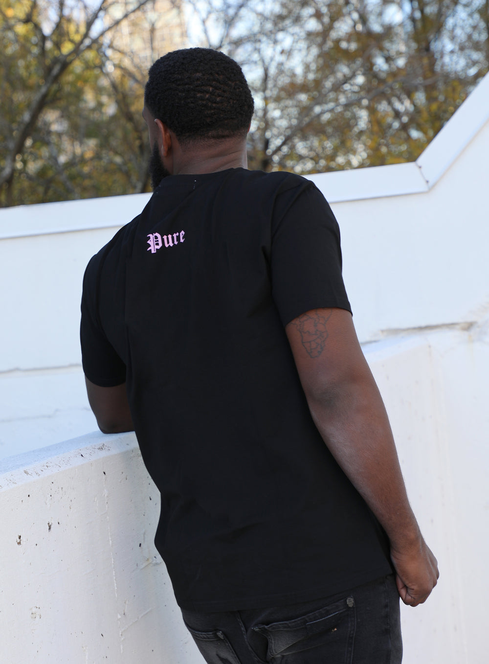 Pure Stretch Black Tee with Pink Block Logo in black/pink – view 2 of 4