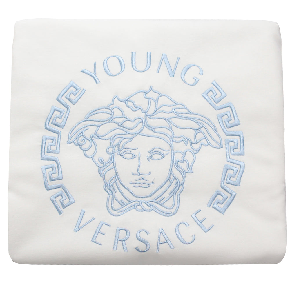Baby Pinguin Print and Medusa logo embroidered Blanket-White and Blue
