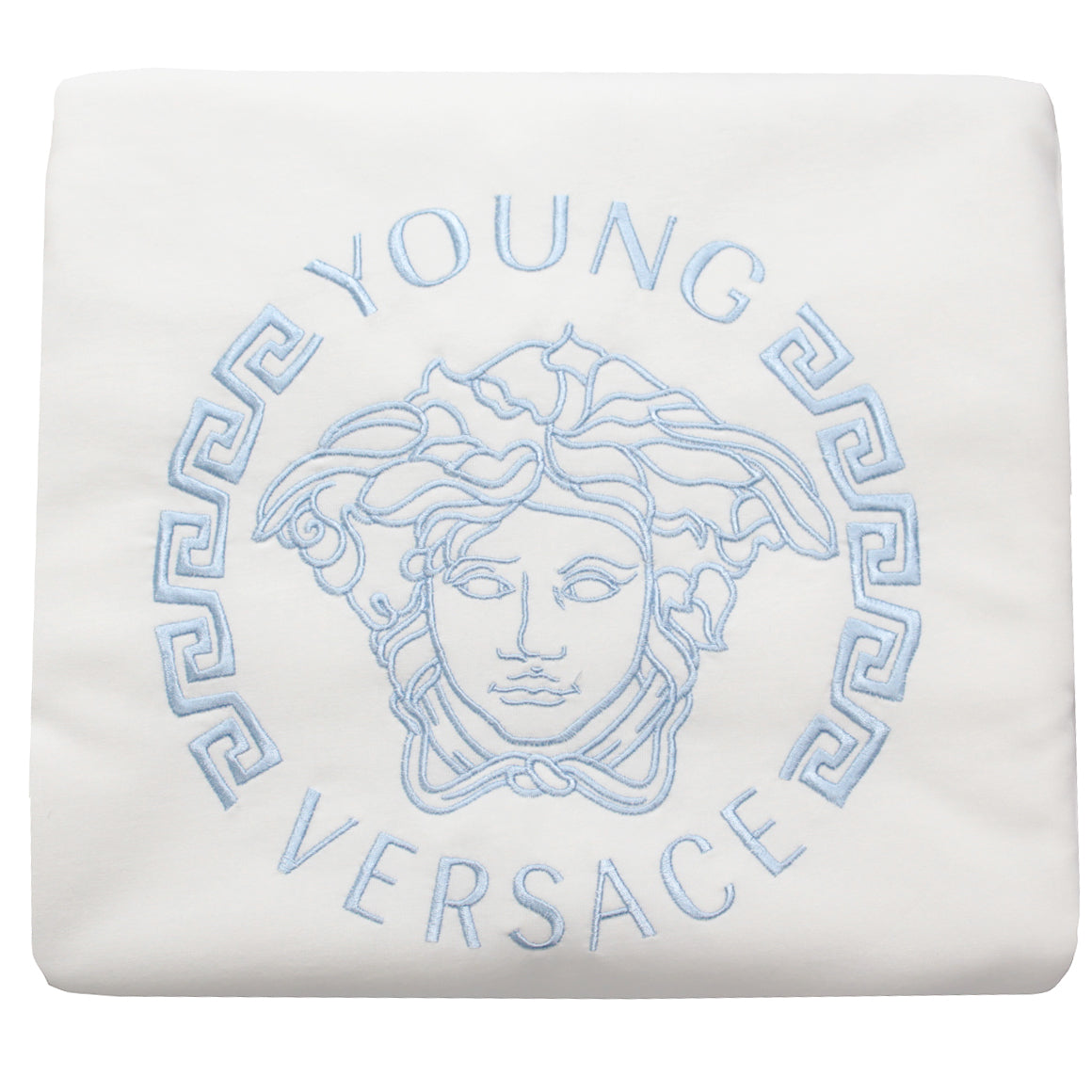 Baby Pinguin Print and Medusa logo embroidered Blanket-White and Blue