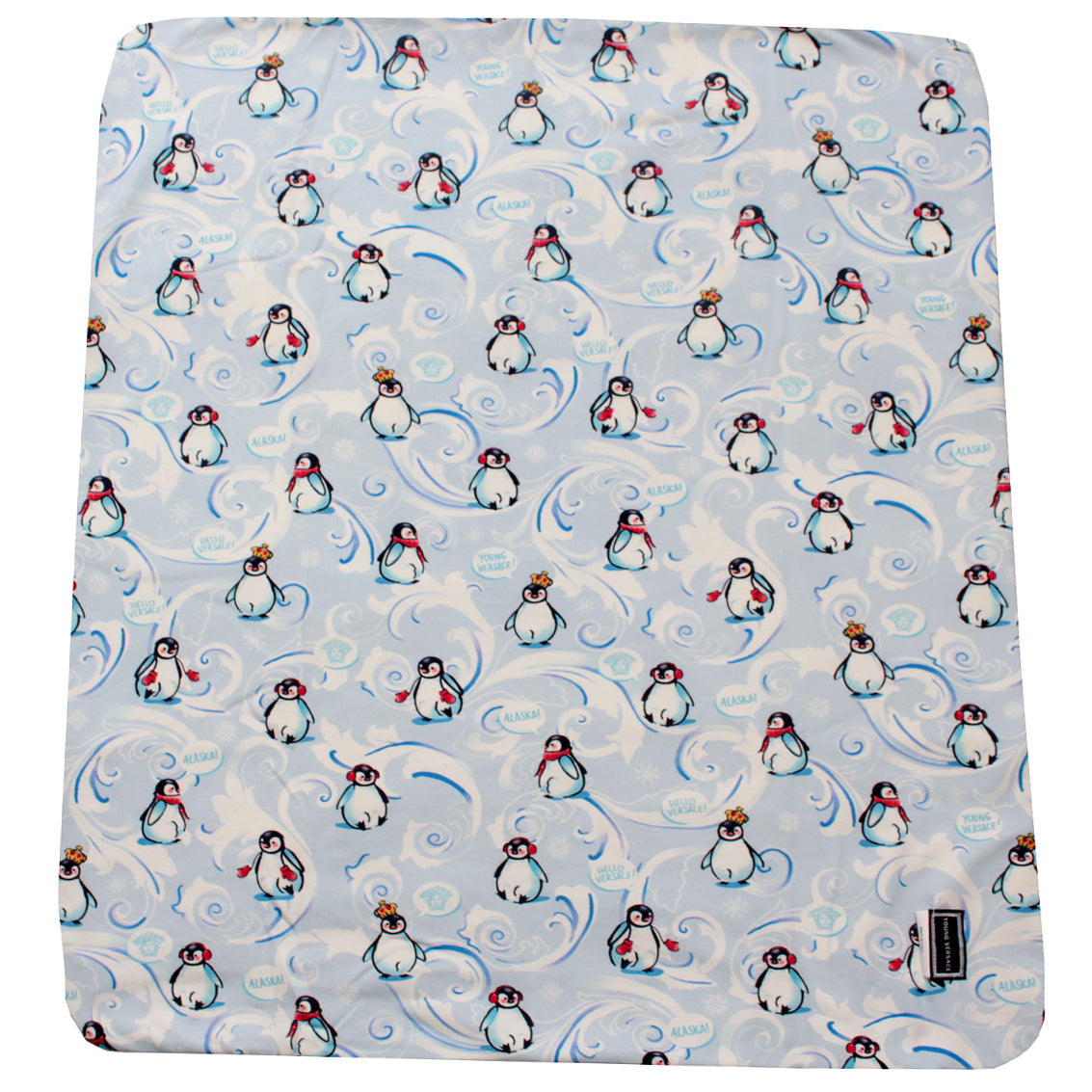 Baby Pinguin Print and Medusa logo embroidered Blanket-White and Blue