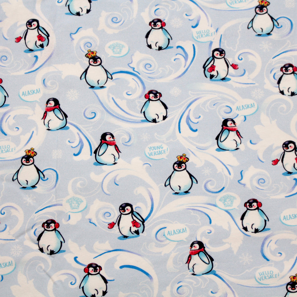 Baby Pinguin Print and Medusa logo embroidered Blanket-White and Blue