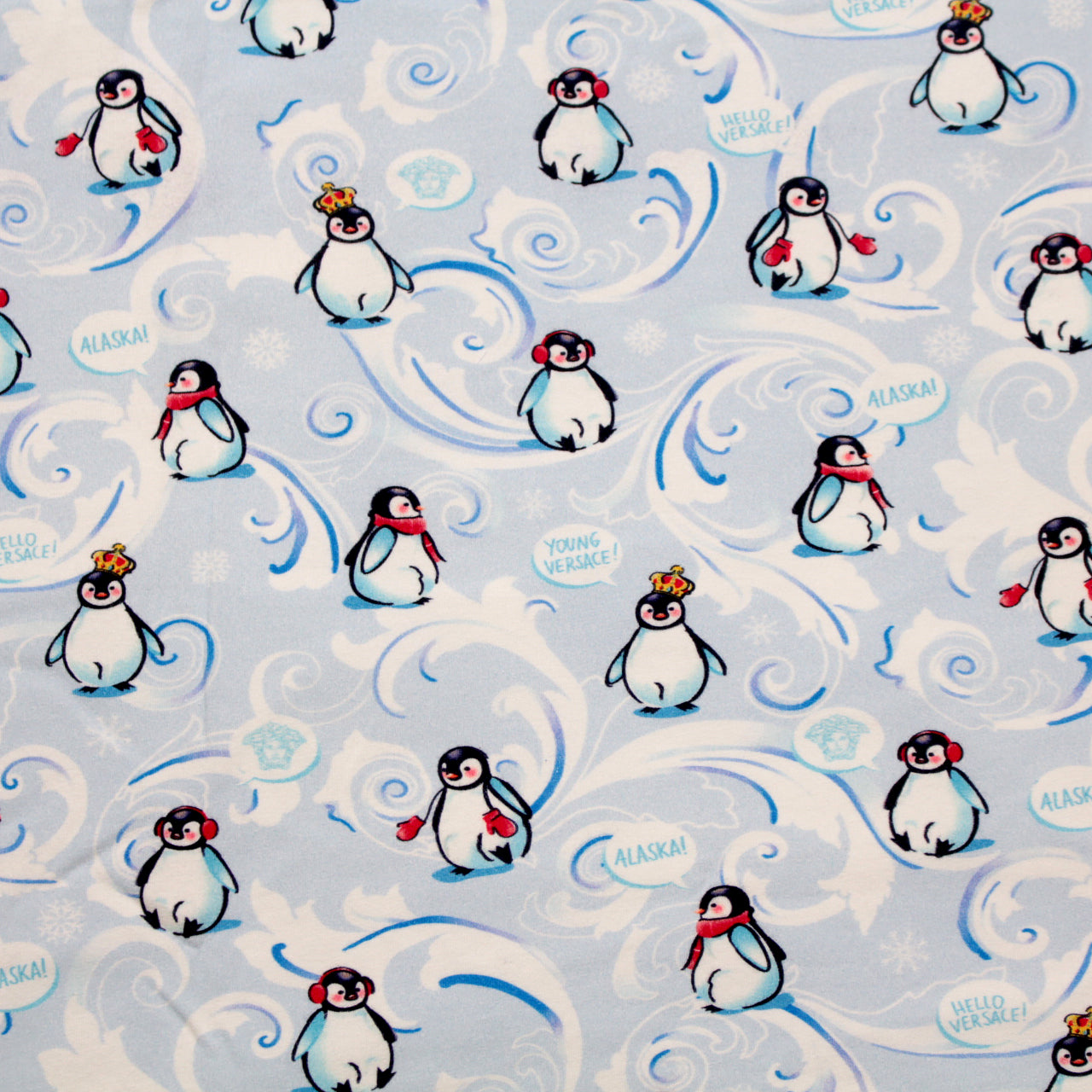 Baby Pinguin Print and Medusa logo embroidered Blanket-White and Blue