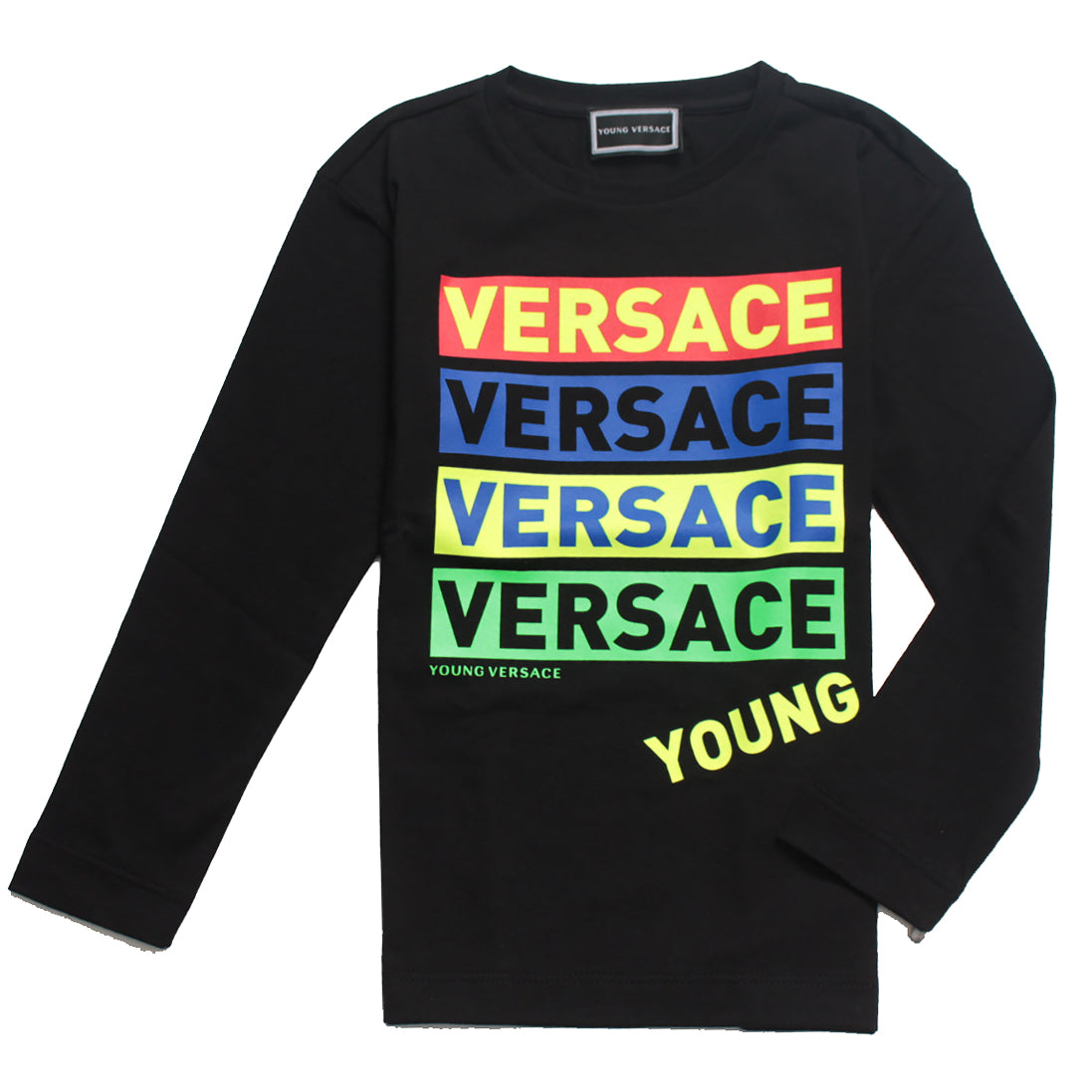 Boys Long Sleeve Multi Color Versace Logo T-Shirt-Black