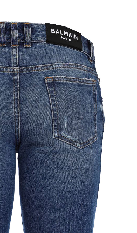 Ribbed Tapered Biker Jeans - Blue