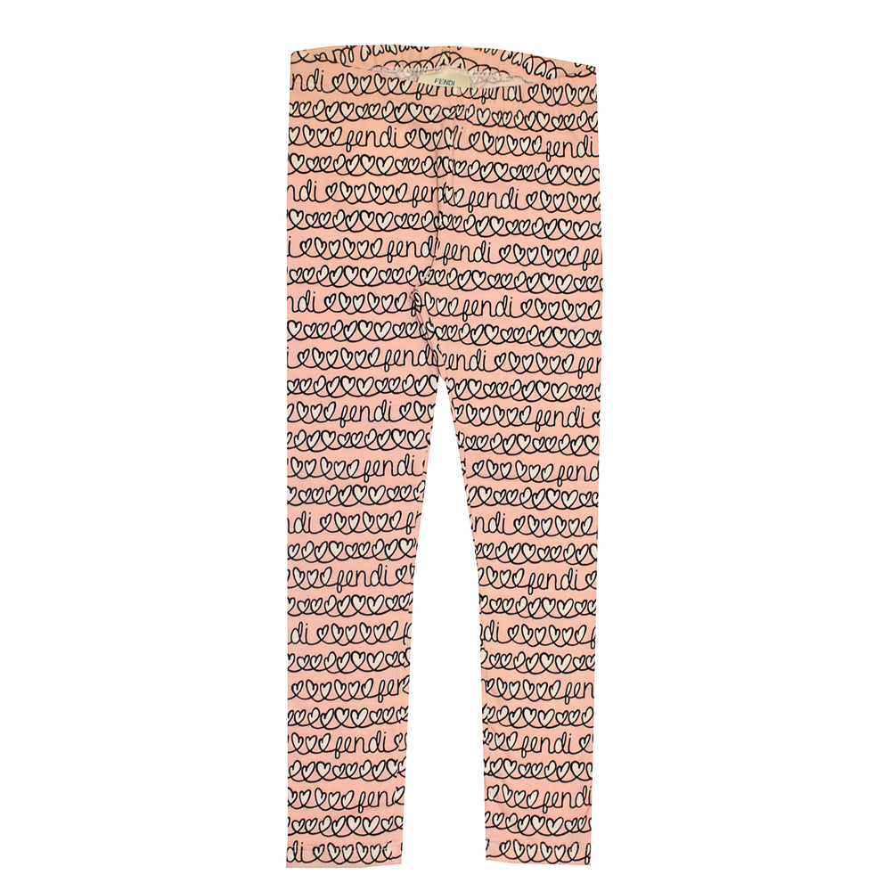 Fendi Girls All Over Heart Print Leggings in pink – view 1 of 2