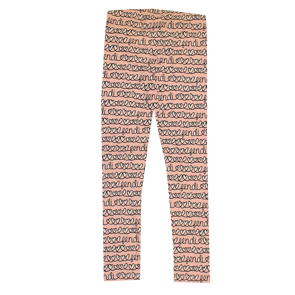 Fendi Girls All Over Heart Print Leggings in pink – view 2 of 2