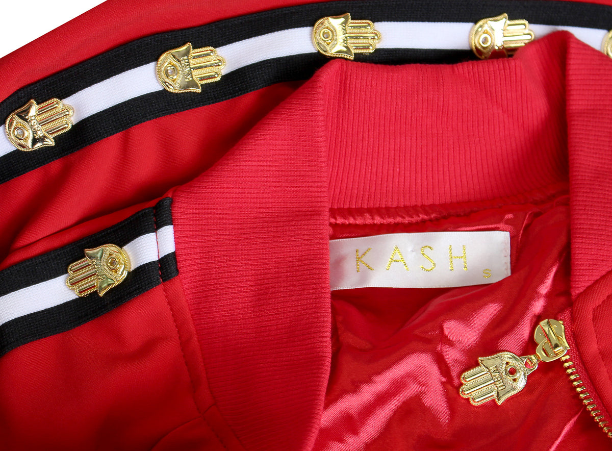 Men&#39;s Long Sleeve Icon Track Jacket with HAMSA Hand-Red