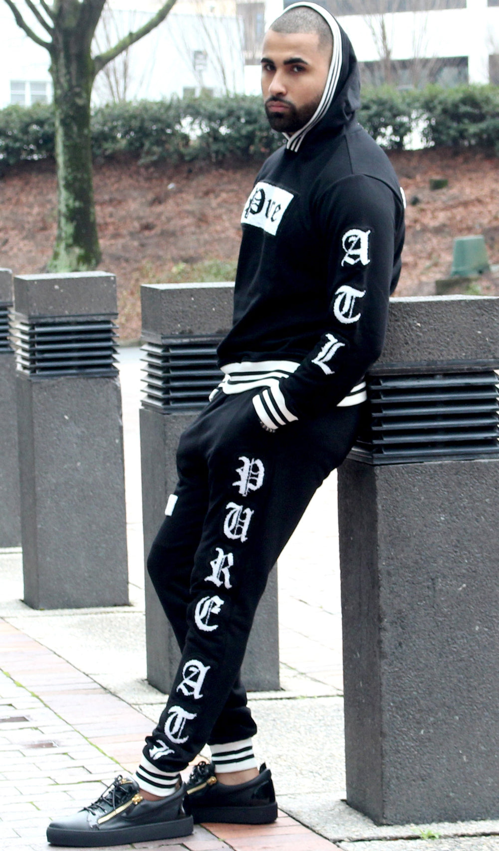 Pure Varsity Block Joggers in black and white – view 2 of 10