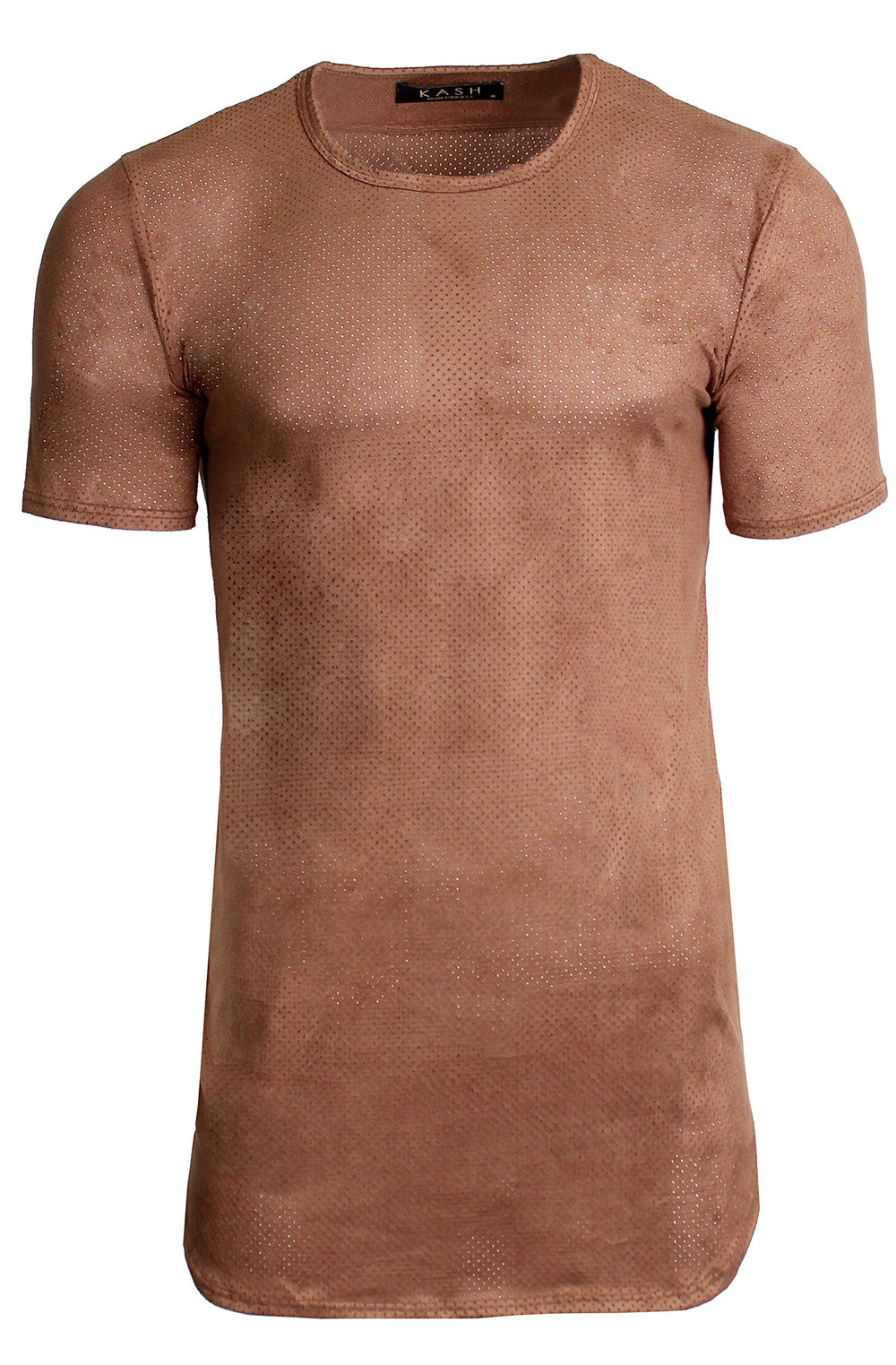 Kash Perforated Brown Crew Neck Tee in Brown – view 1 of 2