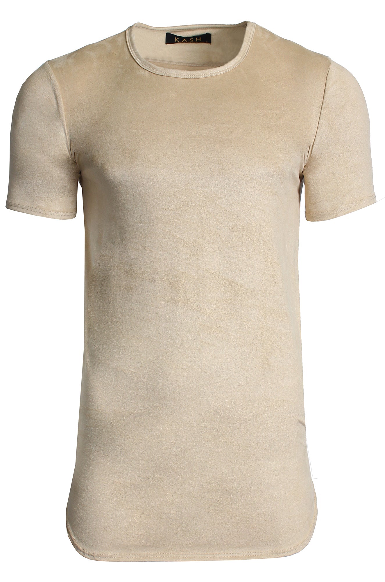 Men's Short Sleeve Elongated Stretch Suede Tunic-Tan