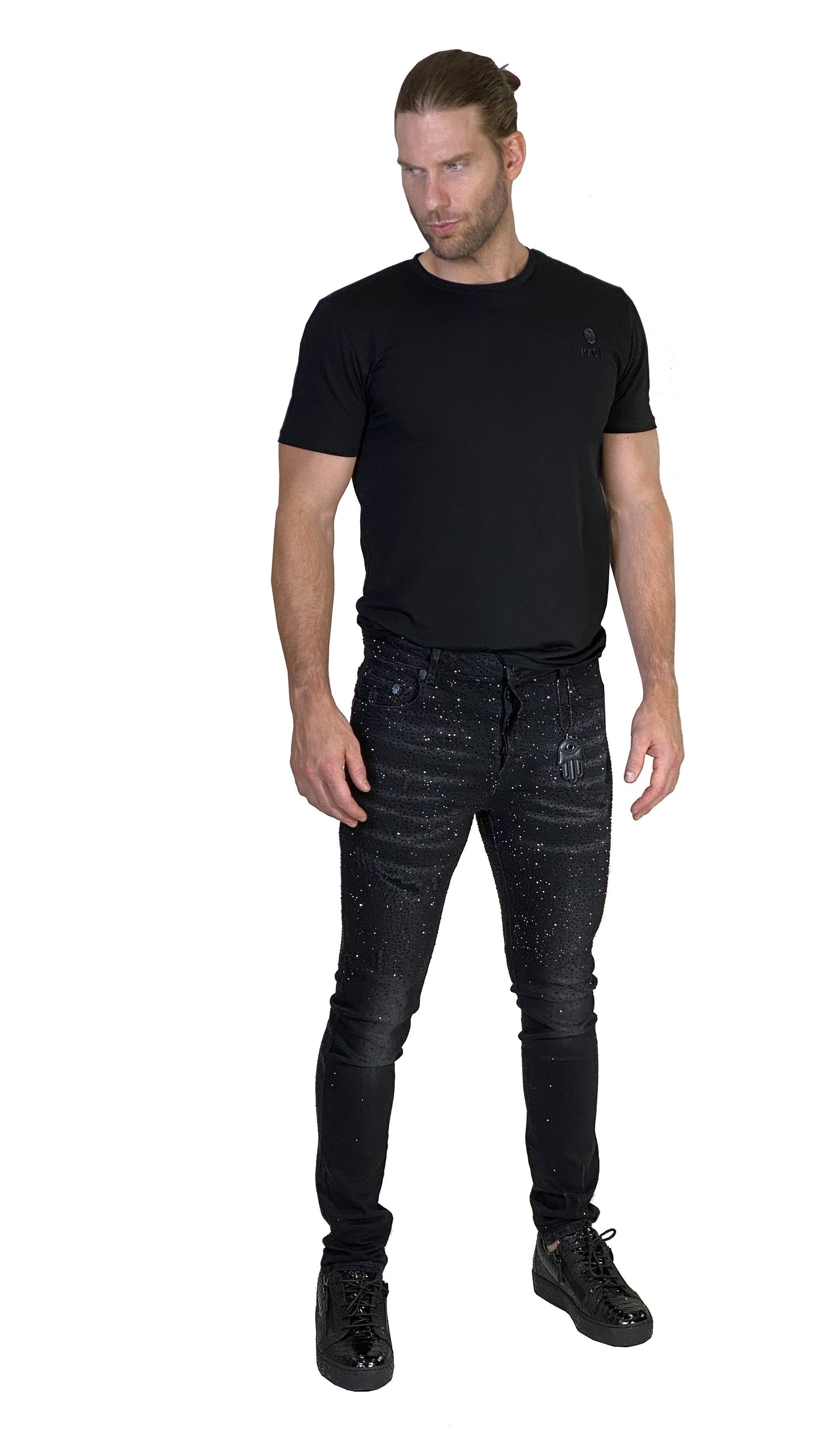Kash Slim Fit Black Denim with Black Crystals in black – view 11 of 14