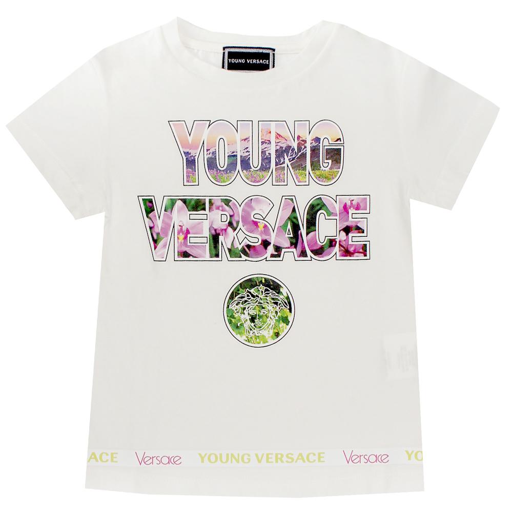 Girls Short Sleeve Logo Graphic T-Shirt-White