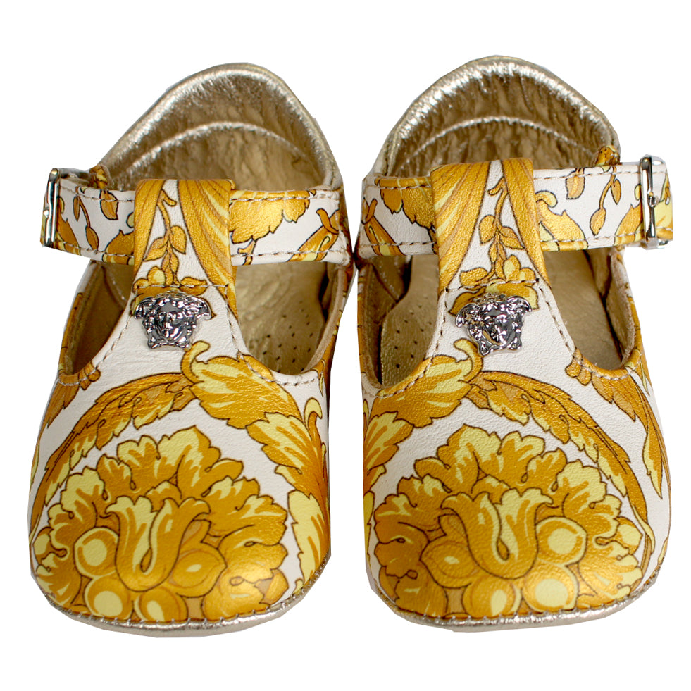Baby All over Gold Print Crib Shoe-Gold