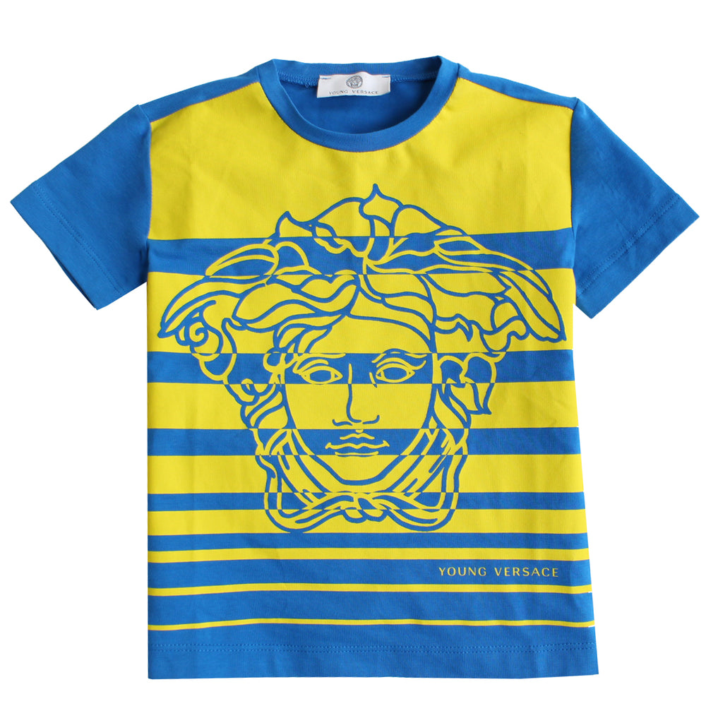 Boys Short Sleeve Striped T-Shirt-Blue and Yellow