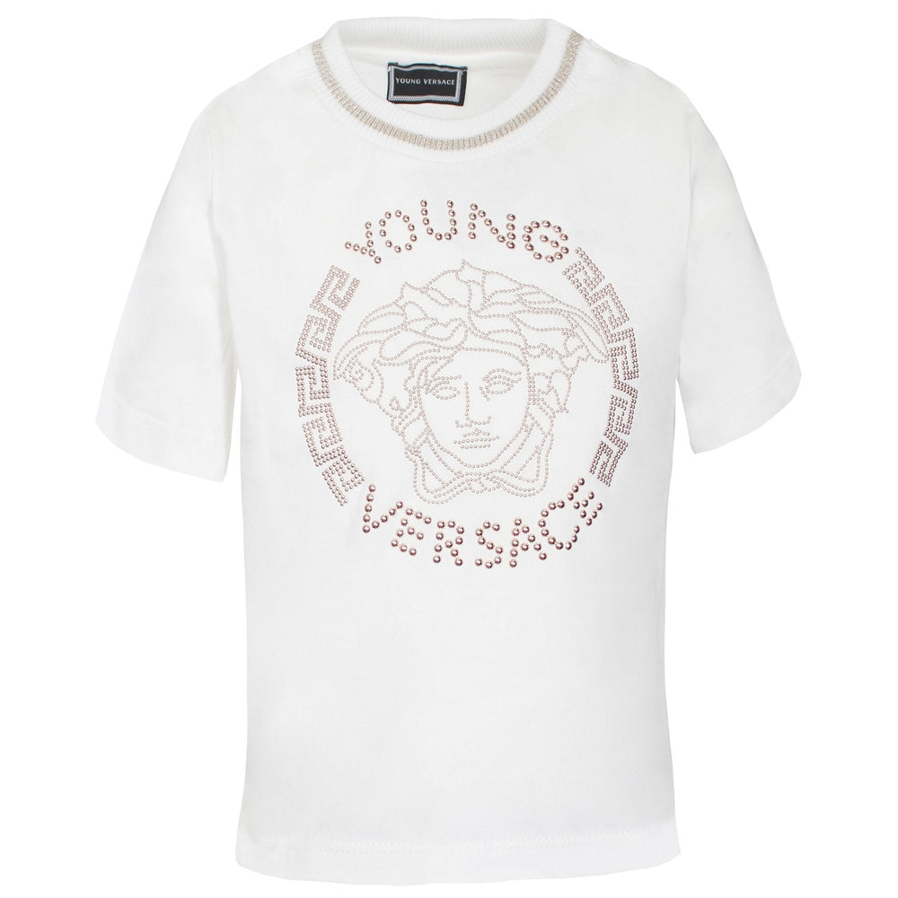 Girls Short Sleeve with Medusa Logo Tee-White