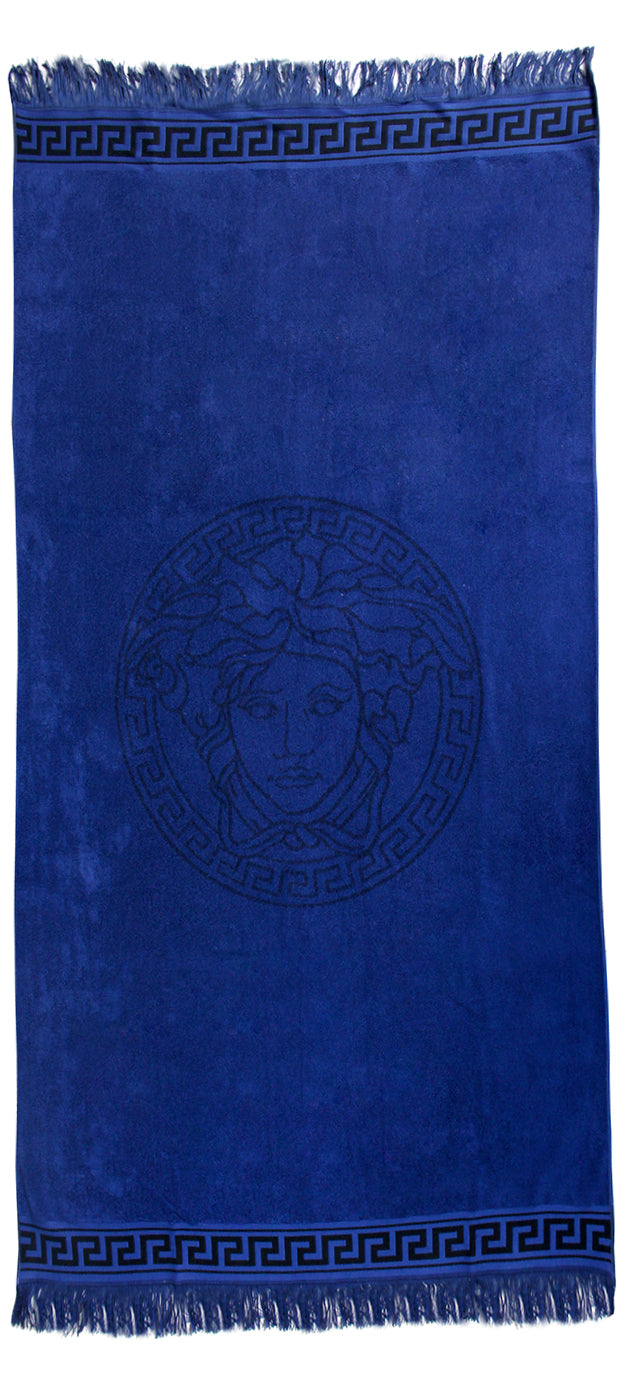 Versace Embroidered Medusa Towel in blue/black – view 1 of 2