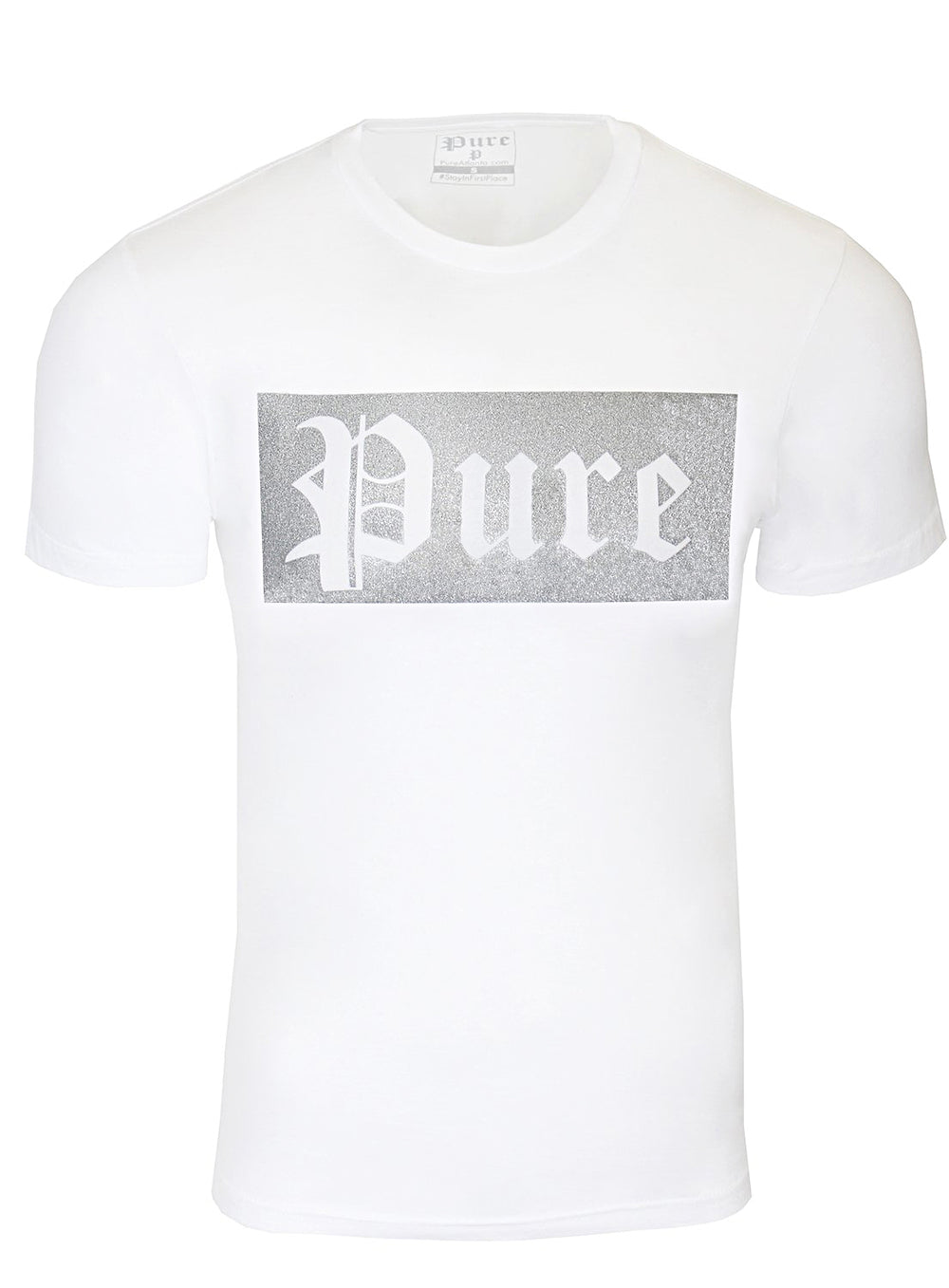 Pure block logo tee in white with silver logo – view 1 of 2