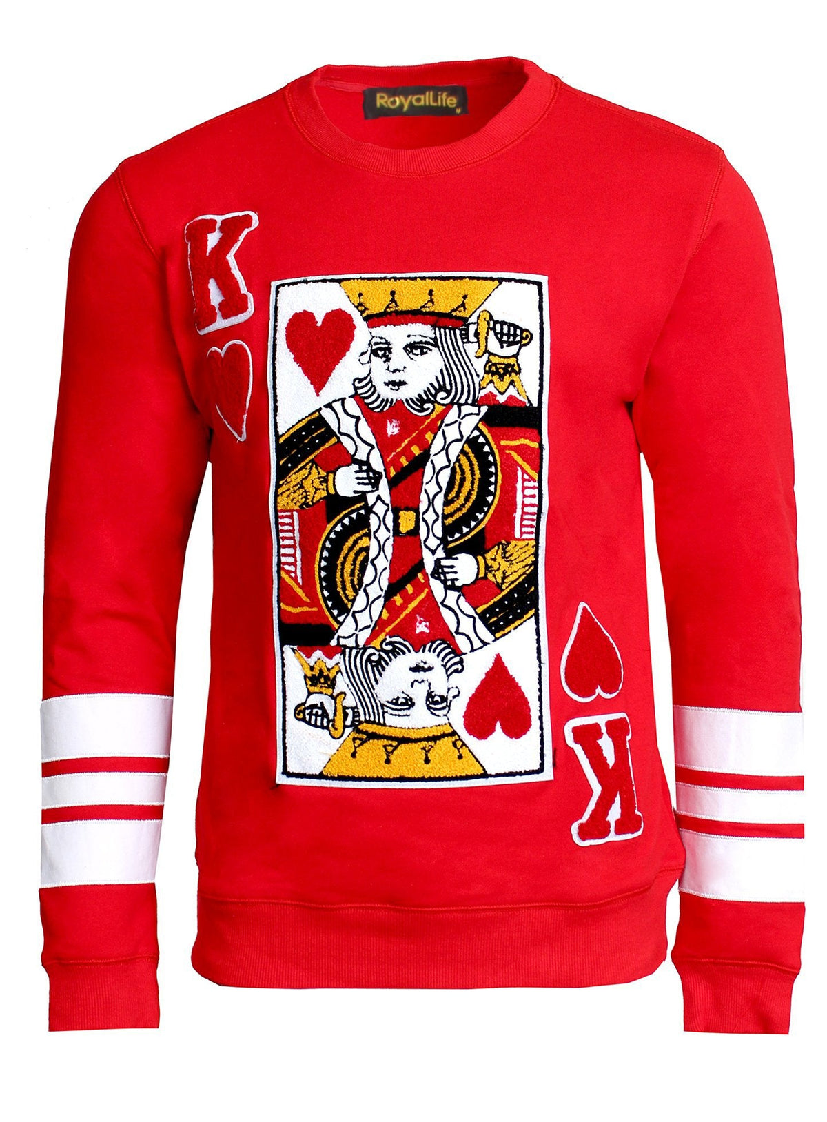 Royal Life King sweater in red, as seen on Jamie Foxx in Baby Driver