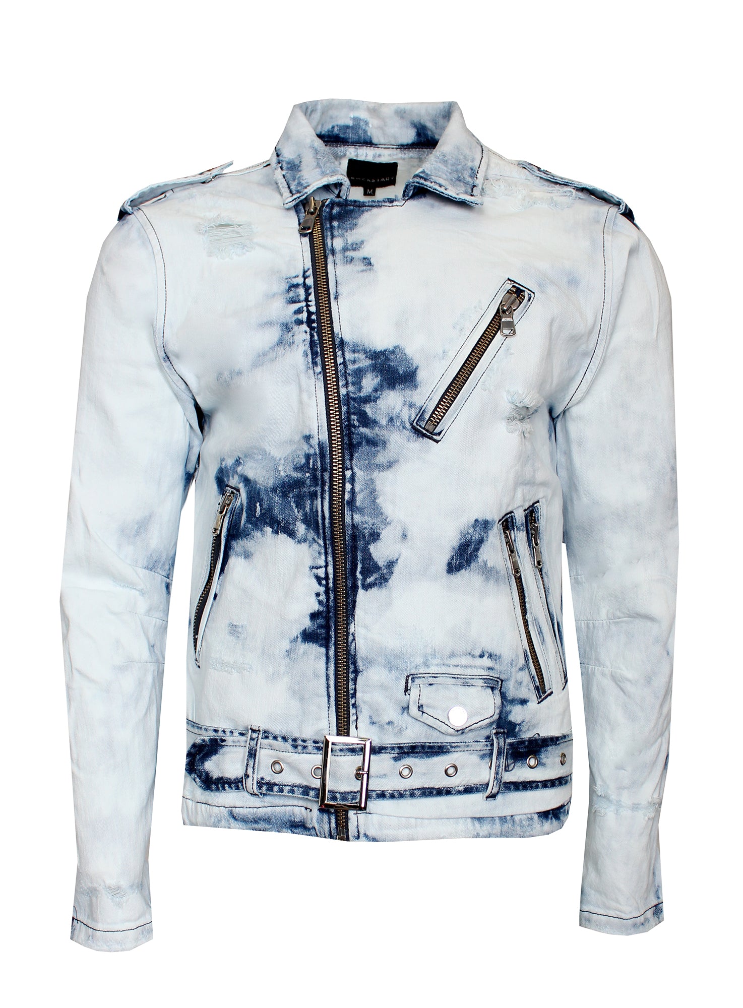 Rockstar Original Antoine Biker Jacket in blue bleach-effect – view 1 of 2