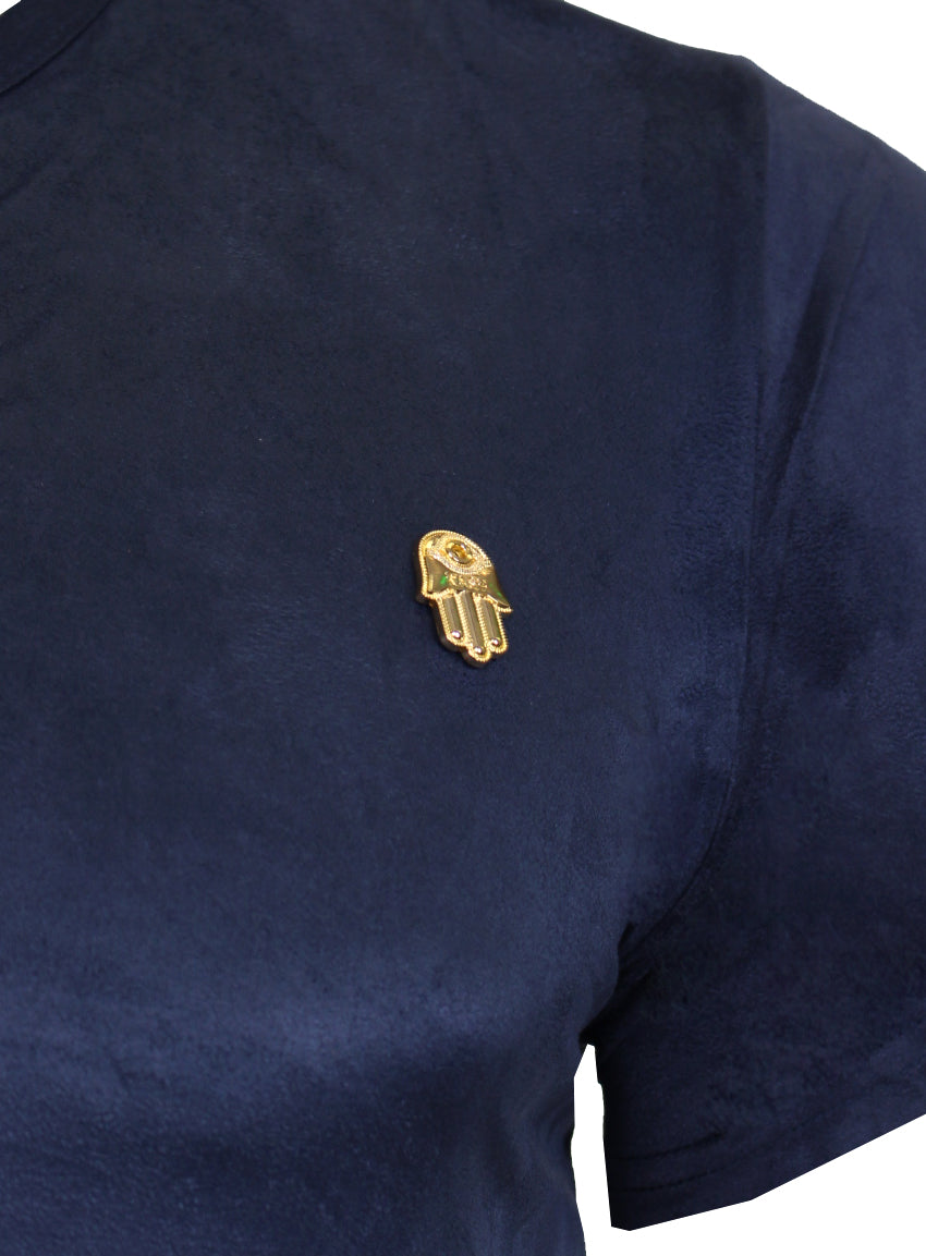 Kash men's 3D Hamsa short sleeve crewneck tee in navy – view 3 of 4