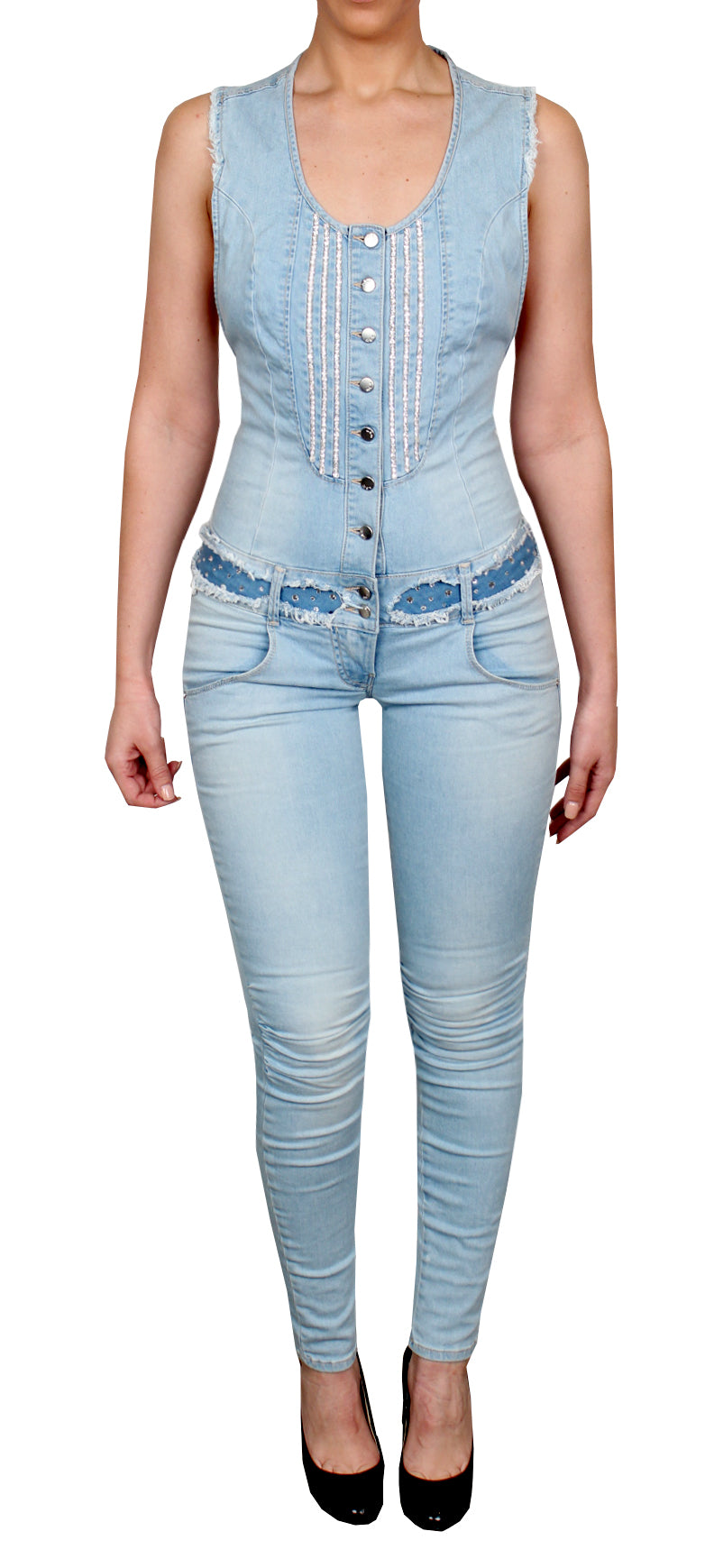 Women's Light Denim Crystal Jumsuit