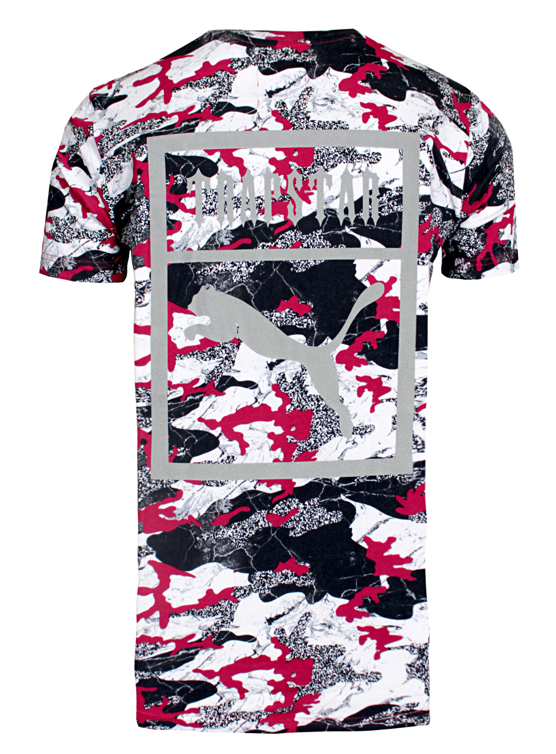 Puma x Trapstar Barbados Camo Logo Tee in Barbados Cherry camo – view 1 of 2