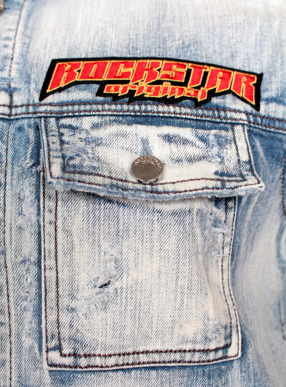Rockstar Archie Denim Biker Vest in blue denim – view 3 of 3