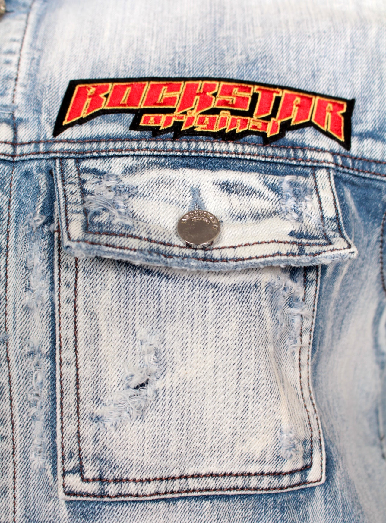 Rockstar Archie Denim Biker Vest in blue denim – view 3 of 3