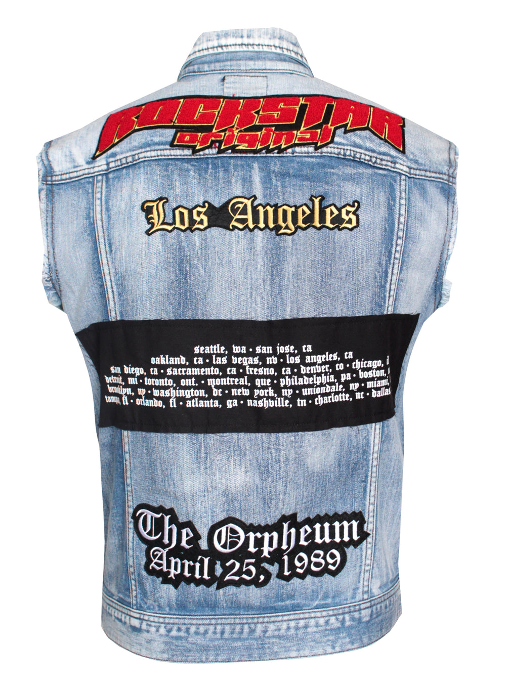 Rockstar Archie Denim Biker Vest in blue denim – view 2 of 3