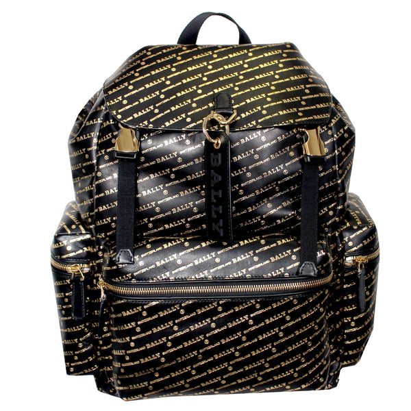 bally crew leather backpack Men's Crew.OB/74 Backpack-Black and Gold MAVRICK.STM 25799 I723R Perfect Pouch winter sport gift Color:Frosted Black-TB