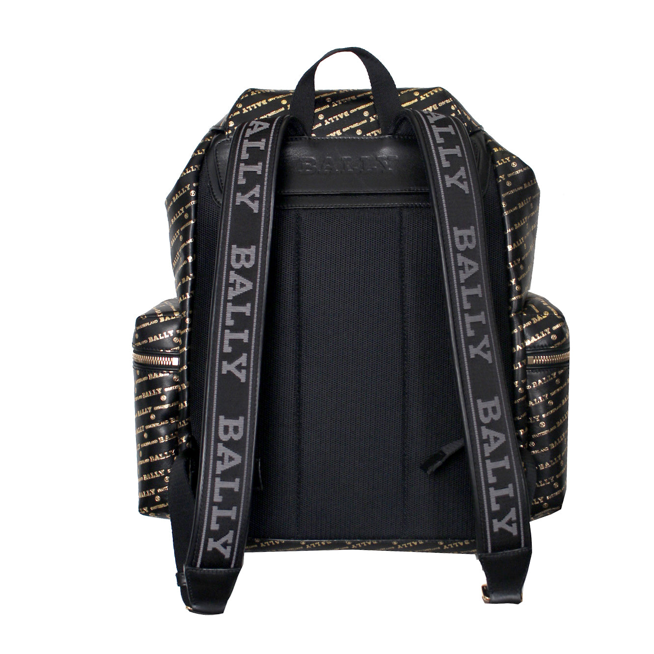 bally men's leather backpack Bally Men's Logo-Print Leather Backpack, Black/Gold, Men's