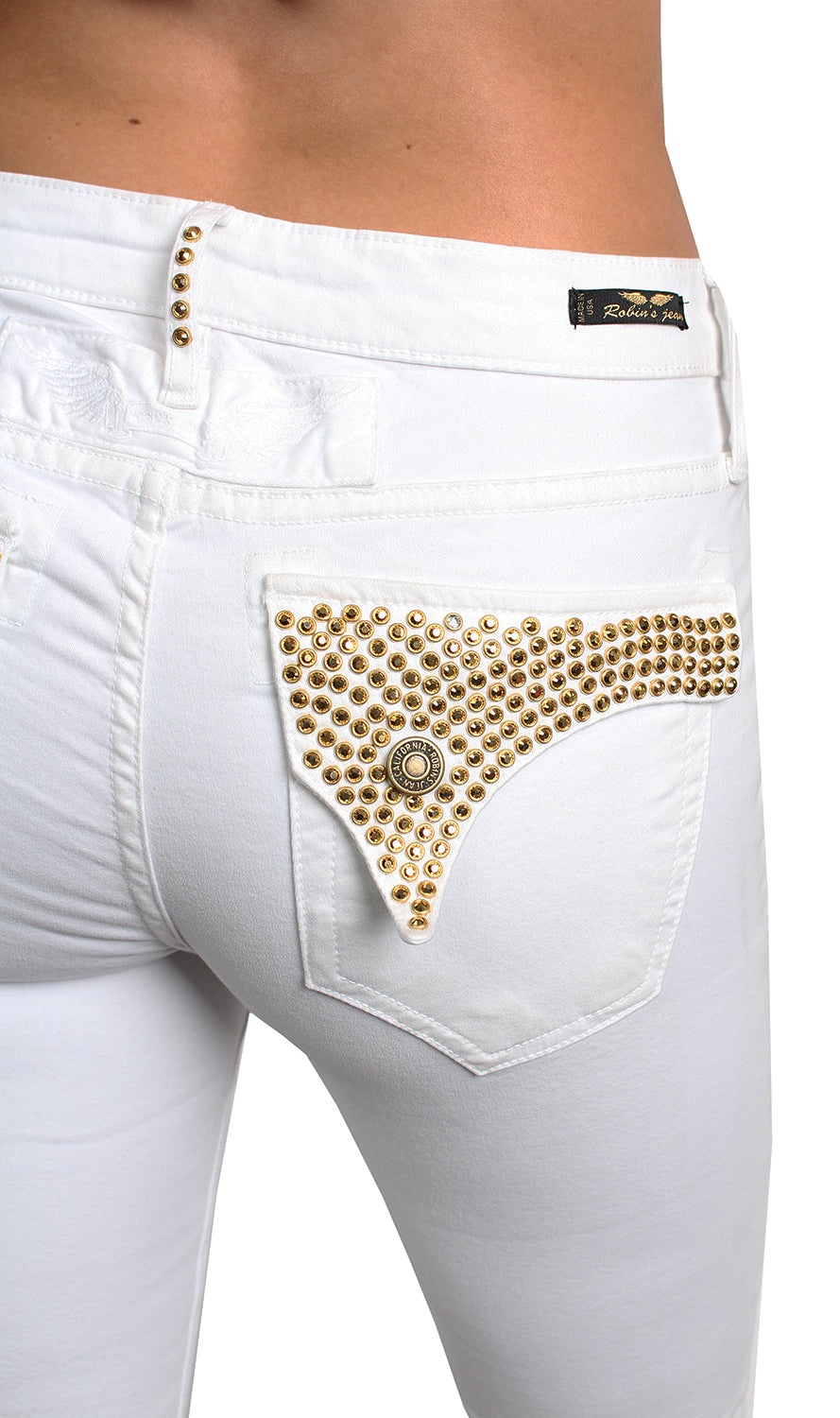 Pocket View of Ronins Jean - Women's - White Aurum Long Flap Biker Denim