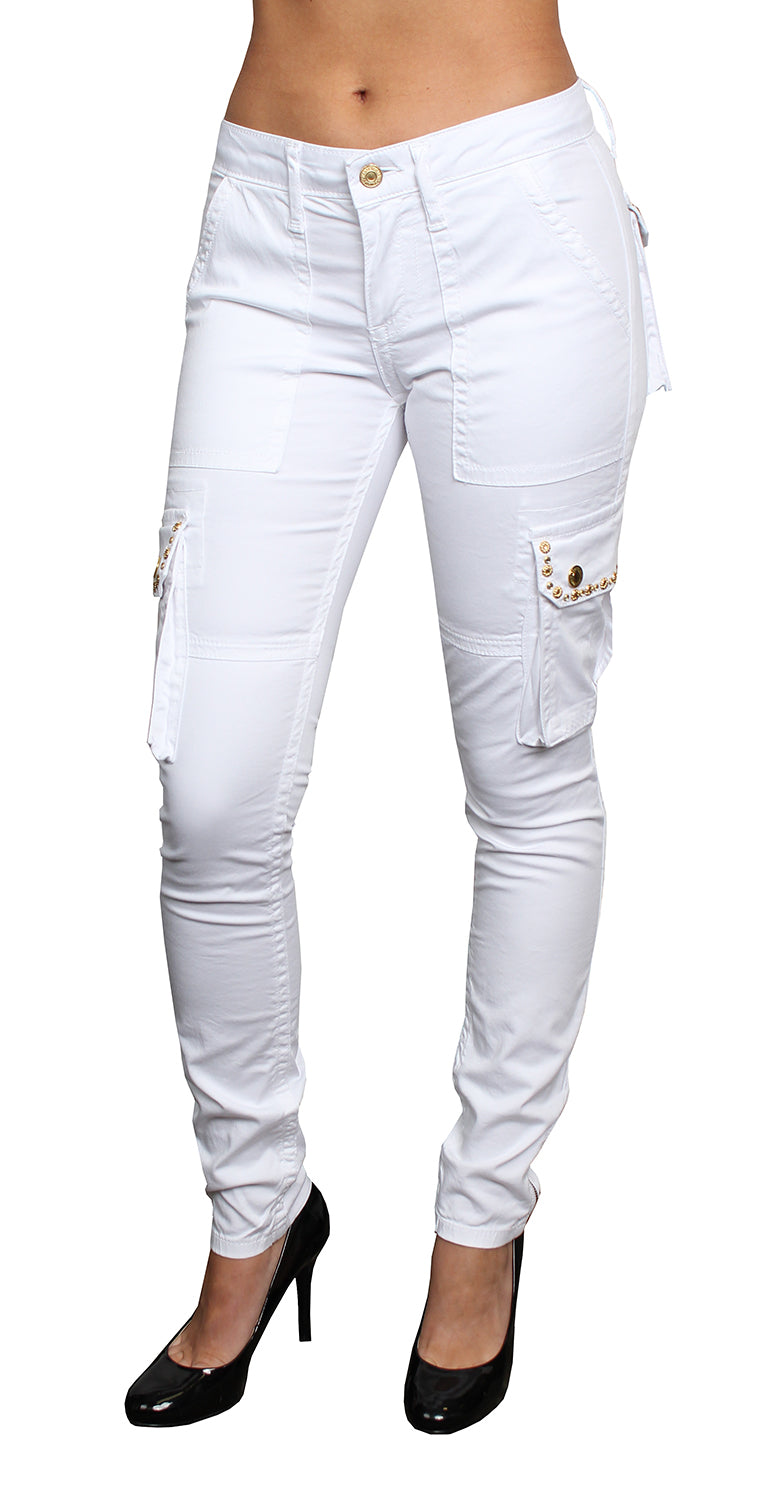Robin's Jean Women's Clear Crystal & Gold Jeans in white – view 1 of 3