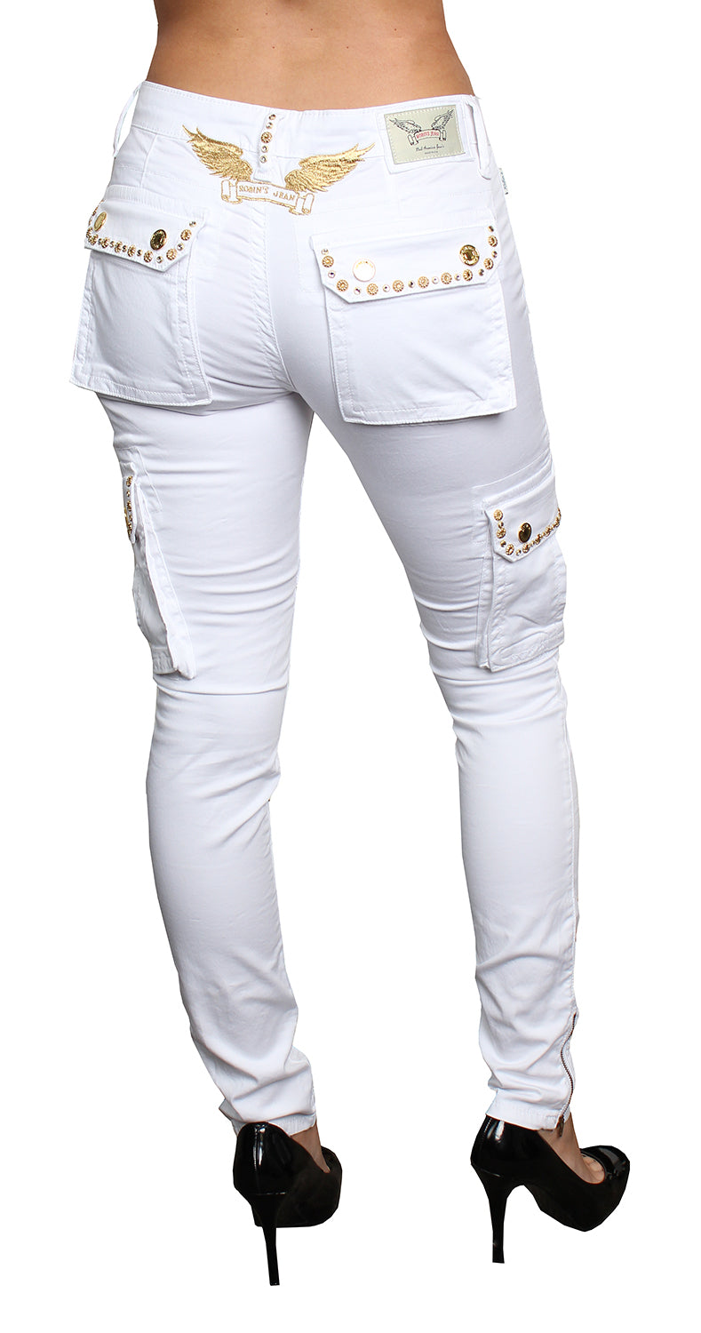 Robin's Jean Women's Clear Crystal & Gold Jeans in white – view 3 of 3