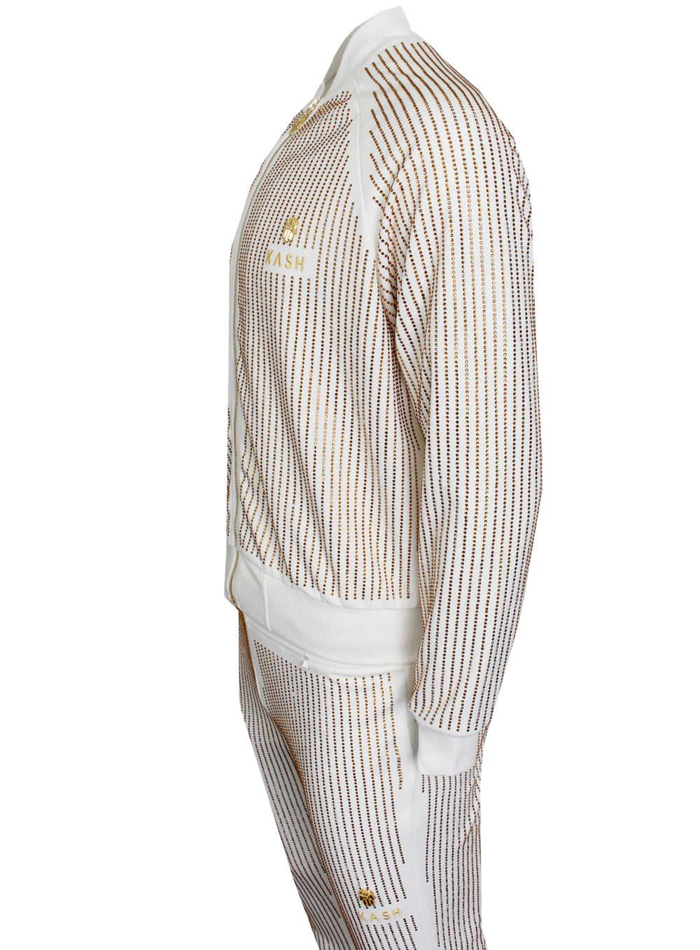 Men's Long Sleeve Gold Crystals Jacket-White/Gold