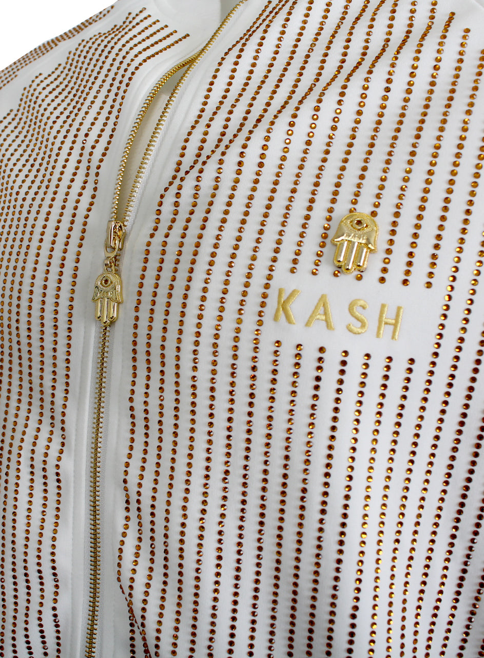 Men's Long Sleeve Gold Crystals Jacket-White/Gold