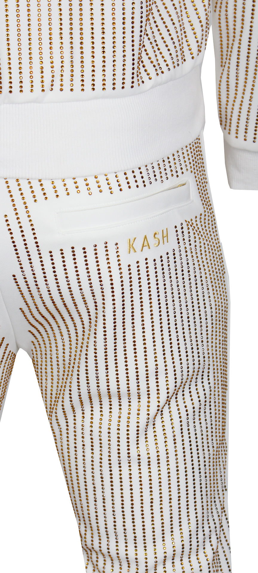 Men's Long Sleeve Gold Crystals Jacket-White/Gold