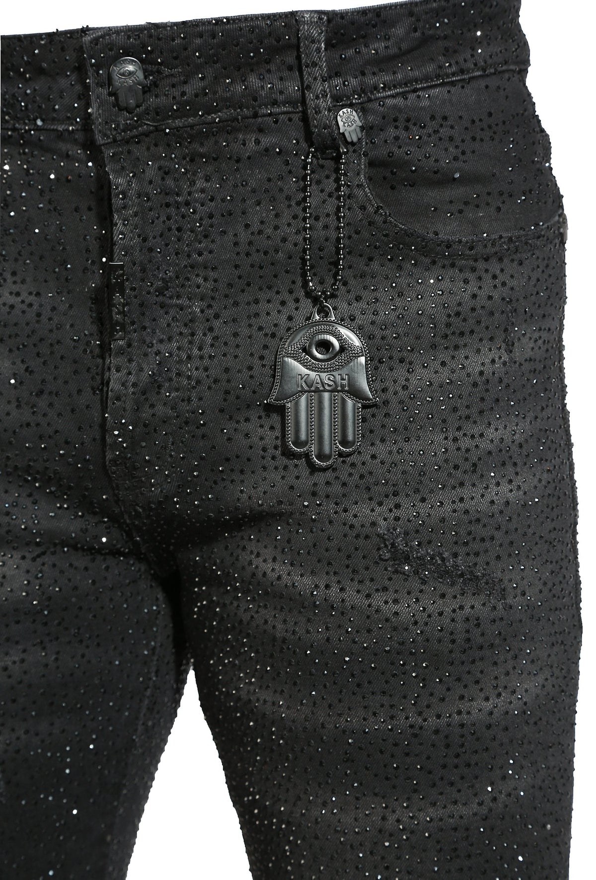 Kash Slim Fit Black Denim w/black crystals