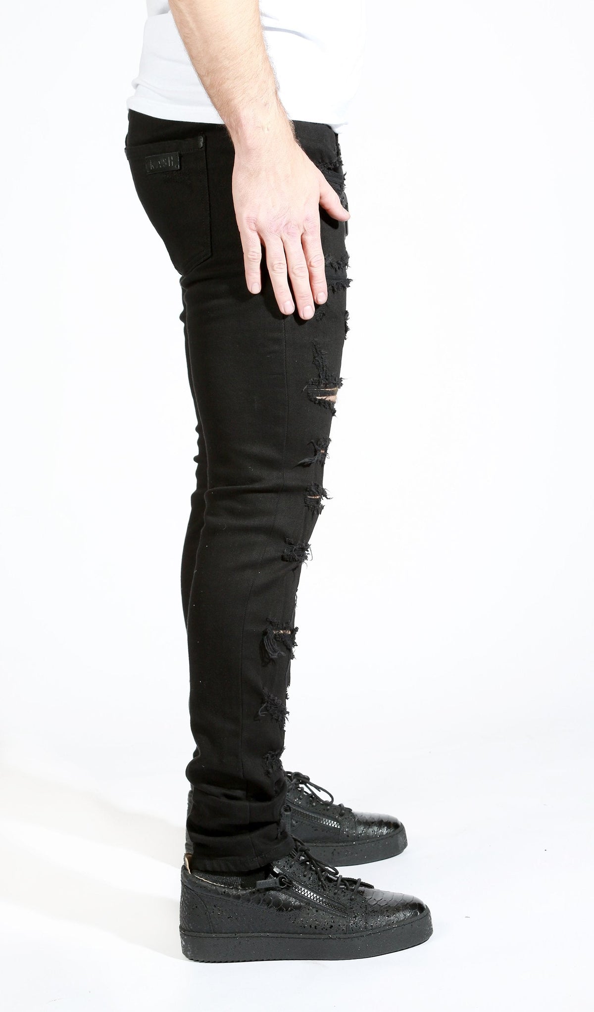 Men&#39;s Distressed Black Kash Denim